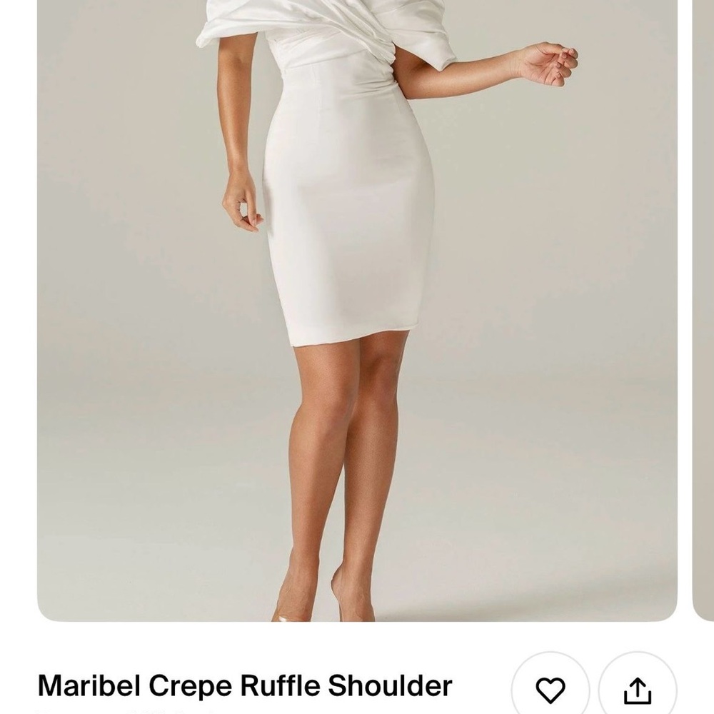 Elegant White Crepe Ruffle Shoulder Dress